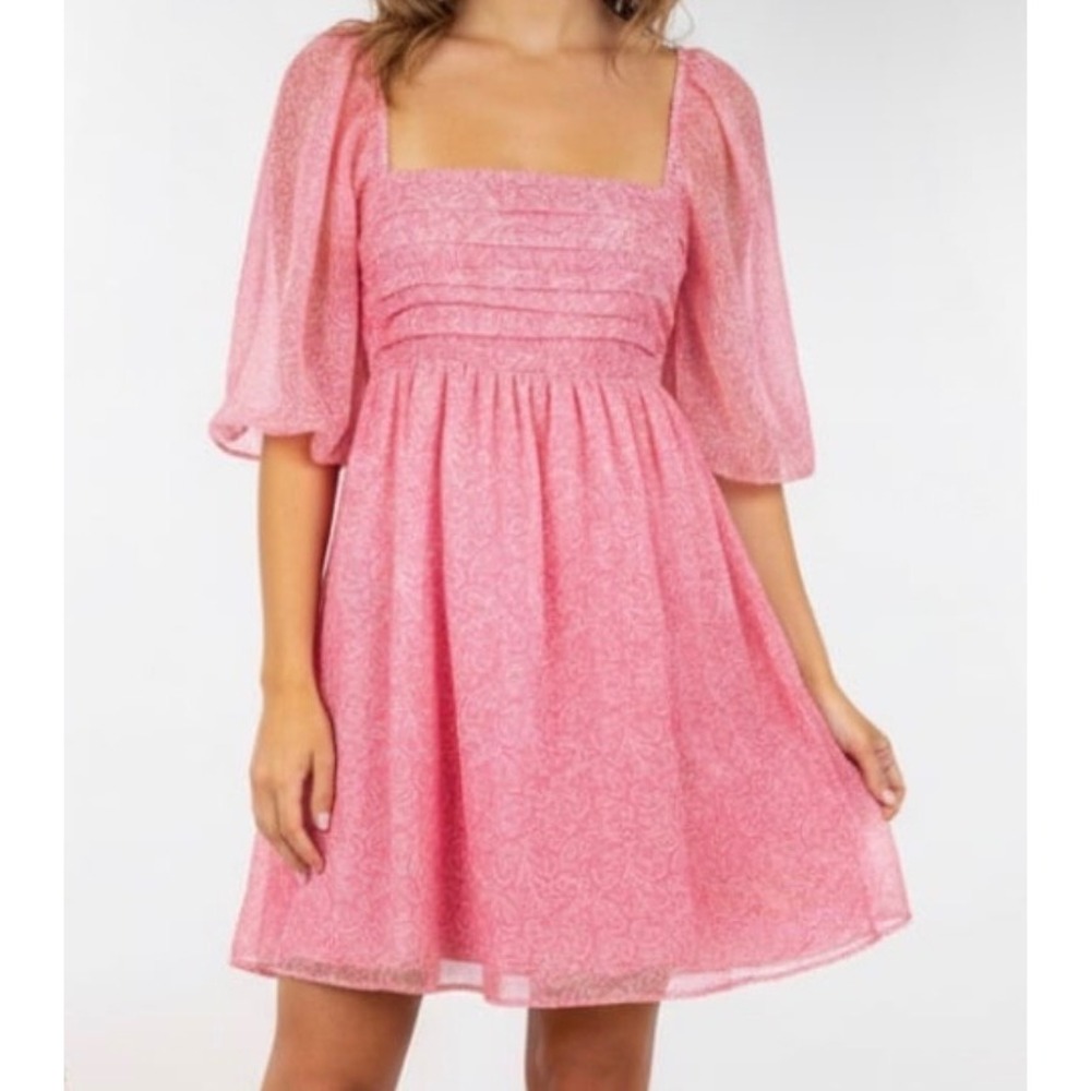 Abercrombie & Fitch Pink Paisley Puff Sleeve Mini Dress Smocked Back Large